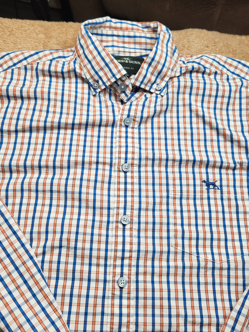 Rodd & Gunn Men’s Blue and Orange Plaid Button-Down Shirt Size M